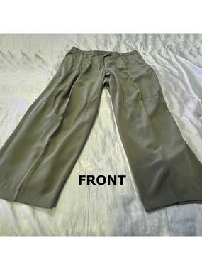 SILK PANTS, OLIVE, SIZE 22W, FRONT FLY, SIDE POCKETS, FRONT & BACK PLEATS, FULLY